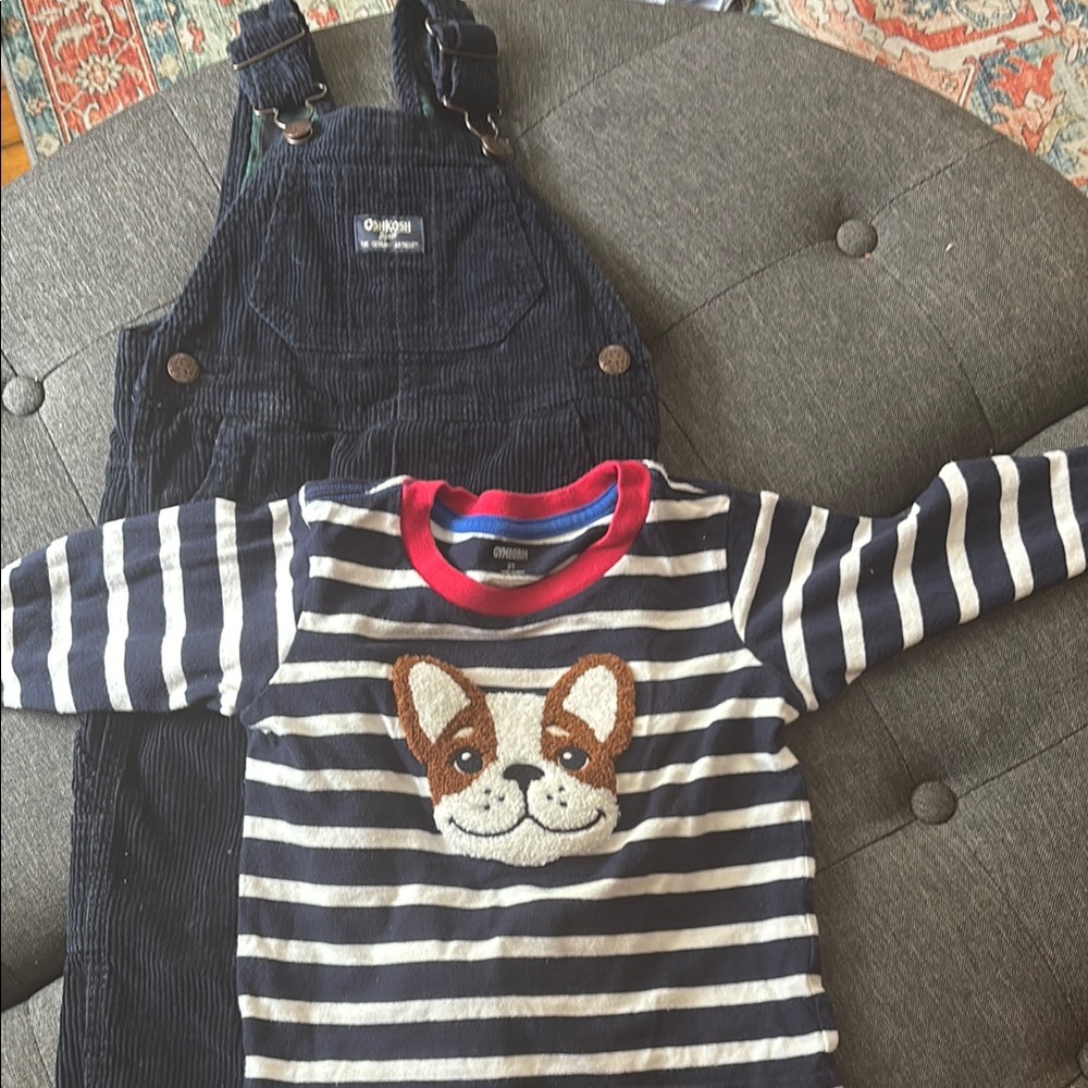 OshKosh B'gosh Striped Dog Sweater and Overalls Set